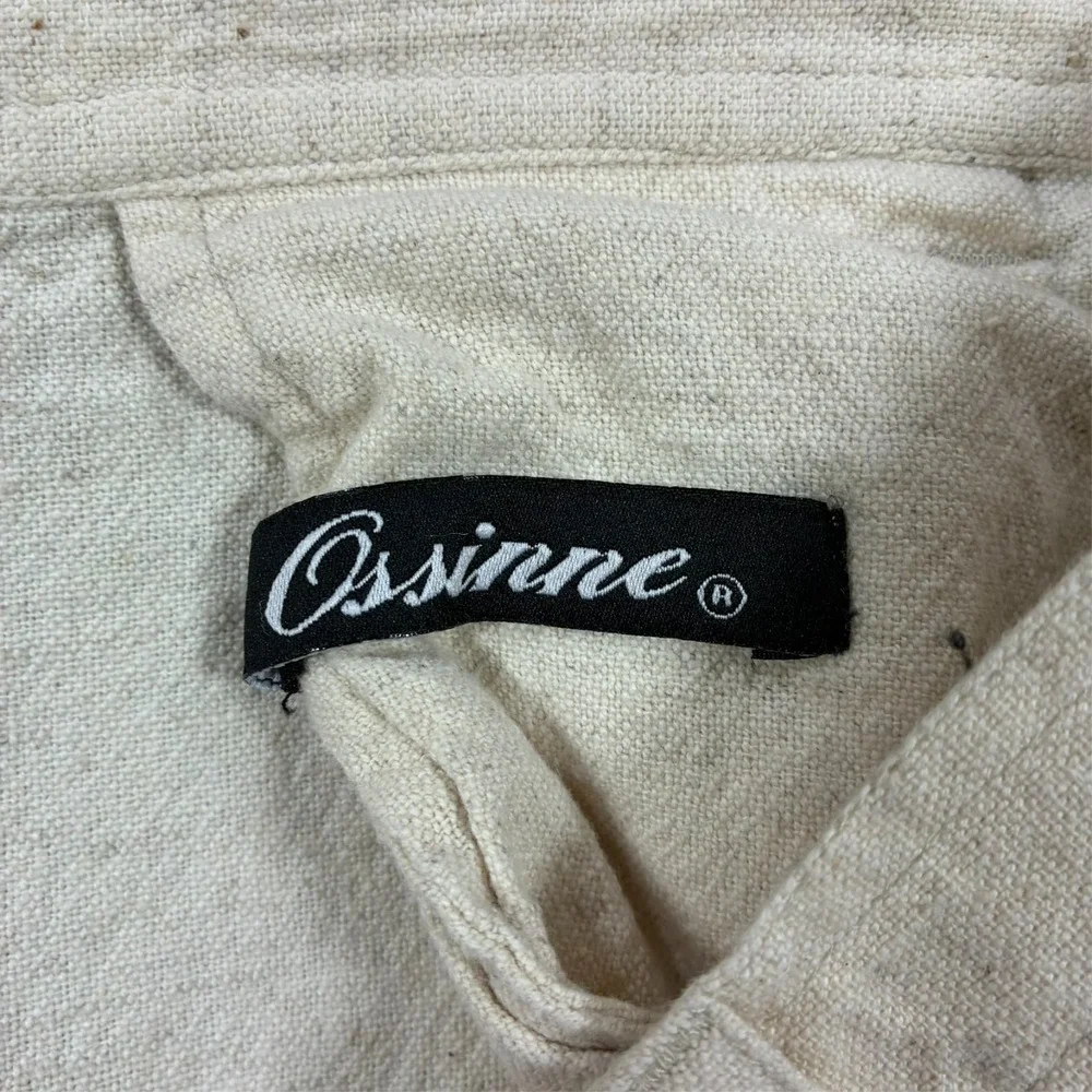 Ossinne Mens Size 44 Linen Cotton Casual Pants Beige Straight Leg High Rise